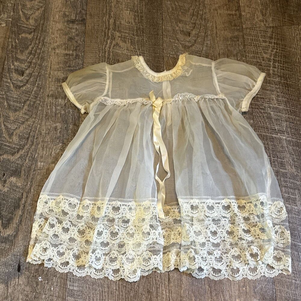 Vintage White Baby Christening Baptism Gown 3 Months Ivory